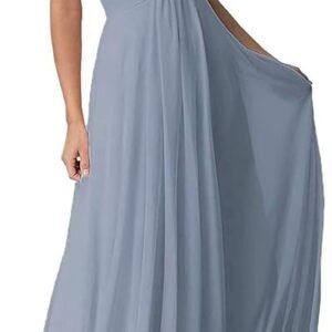 Women's Long Cold Shoulder Strap Pleated Wedding Bridesmaid Dresses