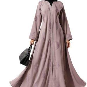 Luxury Embroidered Abaya for Women with Black Hijab | Elegant Full-Length Modest Dress(Pink)