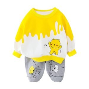 Boy's Cotton Full Sleeves Sweatshirt with Pant Set in Yellow Color
