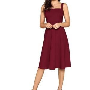 Women's Fit And Flare Midi Dress(Maroon)