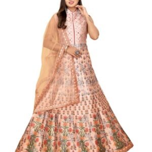 Women's Fully Stitched Silk Gown with Net Dupatta for Festive, Party and Wedding( Peach)