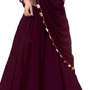 Women's Embroidered Georgette Crop Top Lehenga Choli For Women( Purple)
