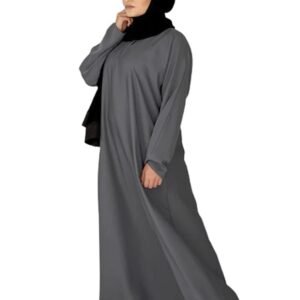 Plain Normal Muslim Women Islamic Dress Abaya Poly Silk Solid Abaya With Hijab(Dark Grey)