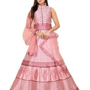 Women's Fully Stitched Silk Gown with Net Dupatta for Festive, Party and Wedding(Pink)