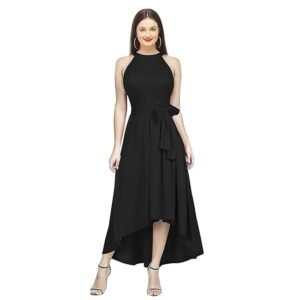 Women's Western High Low Knee Long One Piece Dress(Black)