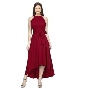 Women's Western High Low Knee Long One Piece Dress(Maroon)