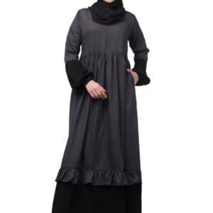 Women Dual Fabric Maxi Abaya Dress With Gathering Work On Front And Sleeves