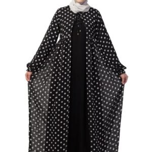 Dual Layer Abaya Dress with Detachable Shrug Made with Polka Printed Georgette and Nida Matte Fabric
