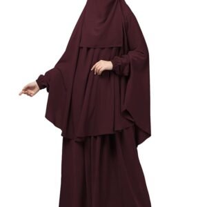 Three Piece Set Of Hijab, Skirt And Full Face Khimar - Made with Nida Matte for Women and Girls(Burgundy)