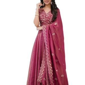 Women Semi Stitched Lehenga Choli(Dark Pink)