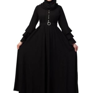 Umbrella Abaya with Adjustable belt and Fashionable buttons Bell Sleeves in Nida Matte Fabric(Black)