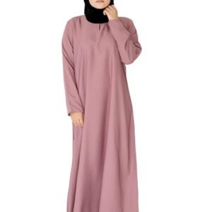 Plain Normal Muslim Women Islamic Dress Abaya Poly Silk Solid Abaya With Hijab(Pink)