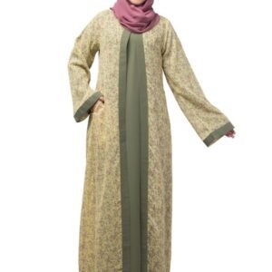 Dual Layer Abaya Dress Of Inner Abaya And Detachable Shrug - Made with Nida Matte Fabric for Women and Girls(Yellow)