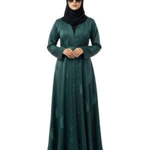 Luxury Embroidered Abaya for Women with Black Hijab | Elegant Full-Length Modest Dress(Green)
