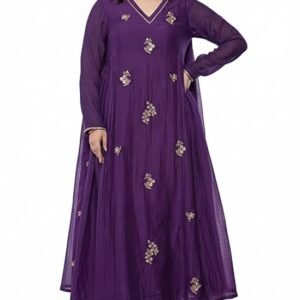Women Embroidery Solid Anarkali Kurta and Pant Set with Dupatta(Purple)