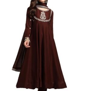 Women's Silk Anarkali & Pant with Dupatta Set(Coffee)