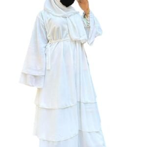 White Triple Layer Chiffon Front Open Abaya Muslim Dresses For Women Abaya With Hijab