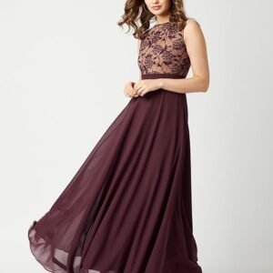 Women's Brick Red & Dusty Green Boat Neck Sleeveless Self Design Lace Overlaid Regular Dress