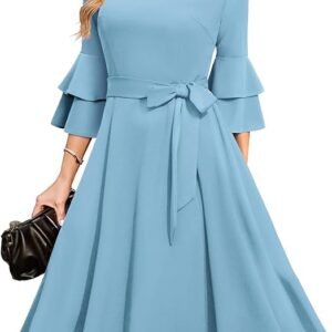 Women's Plus Size 3/4th Bell Sleeves Bridesmaid Dresses (Sky Blue)
