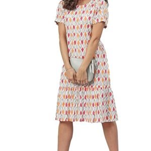 Women's Cotton Printed A-Line Western Knee-Length Dress（Light Pink）