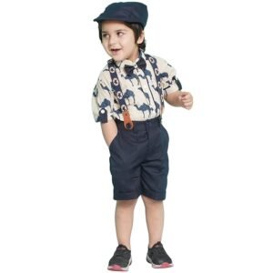 Kids Shirt and Shorts Set for Boys | Stylish and Trendy Kids Clothing | Cotton blend Printed Shirt and Solid Shorts with Bow Tie and Suspenders