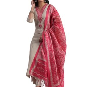 Women's Rayon Blend Embroidered Straight Kurta with Pant & Dupatta