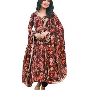 Women's Jaipuri Printed Anarkali Kurta Set with Dupatta | Cotton Blend Long Flared Ethnic Dress