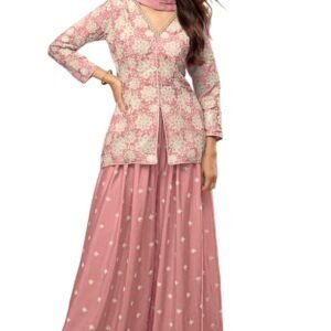 Women Pink Color Art Silk Readymade Short Top With Palazzo