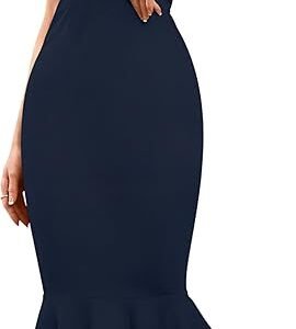 Women's Lycra Blend Sweetheart Neckline/V-Neck, Bodycon Dress with Short Puff Sleeve(Blue)