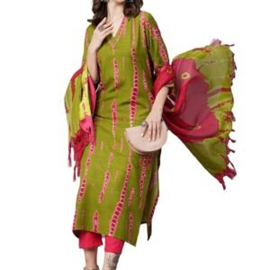 Women Cotton Blend Kurta with Pant & Dupatta(Green)