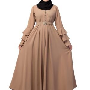 Umbrella Abaya with Adjustable belt and Fashionable buttons Bell Sleeves in Nida Matte Fabric(Khaki)