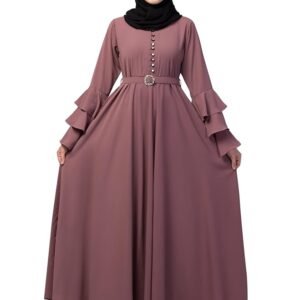 Umbrella Abaya with Adjustable belt and Fashionable buttons Bell Sleeves in Nida Matte Fabric( Puce Pink)