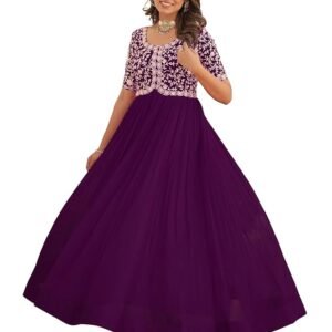 Georgette Embroidered Anarkali Gown for Women(Purple)
