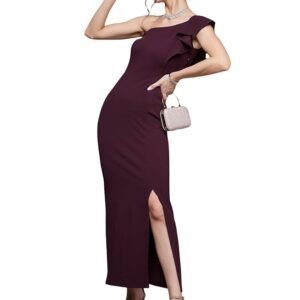 Women's Bodycon Slit Maxi Dress(Purple)