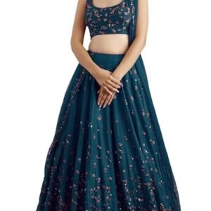 Women's Silk Embroidered Semi-Stitched Lehenga Choli (Green)
