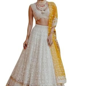 Women's Georgette Semi-Stitched Lehenga Choli White Wedding Bridal Free Size