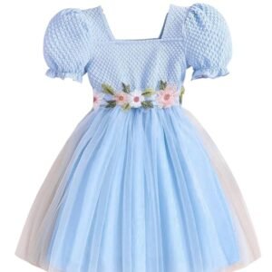 Girl's Net Knee-Length Dress( Sky Blue)