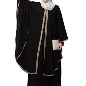 Two Pieces Cape Abaya Set | Inner Abaya with Cape with Lace Work fabric - Stylish Burqa with Cape for Women and Girls