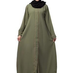 Front Open Abaya with Piping Work Made in Nida Matte fabric with Side Pockets - Front open Burqa for Ladies & Girls(Green)