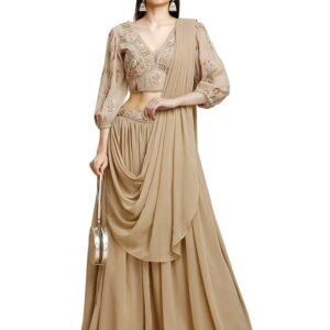 Women Lehenga And Choli Georgette With Draped Dupatta With Embroidery Work Set