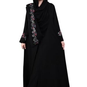 V Neck Multi Color Flower And Handwork Design With Plazo Sleeves Made Up Of Imported Nida Fabric Full Length Designer Abaya