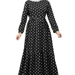 Abaya Dress Heavy Crepe Black and White Polka Dot Abaya for Women's Stitched Burqa Dress