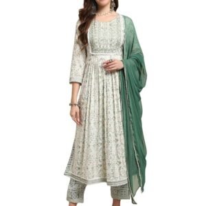 Women's Viscose Rayon  Cut Embroidered Kurta with Pant and Dupatta Set