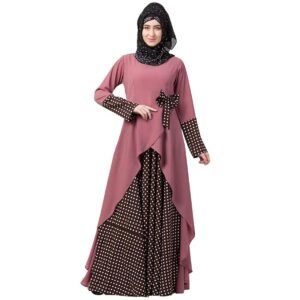 Polka Dotted Asymmetrical Long Maxi Abaya Dress for Women Made in Nida & Crepe Fabric with Long Sleeves(Pink and Wine)