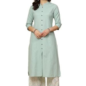 Women's Cotton Solid Readymade Salwar Suit Set(Mint Green)