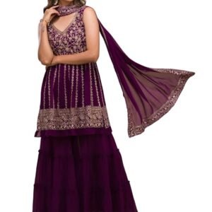 Women's Purple Designer Zari work Georgette Readymade Suit(Wine)
