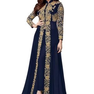 Women's Embroidered Georgette Semi-Stitched Anarkali Gown with Dupatta(Blue)