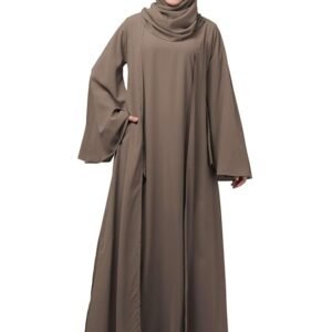 Dual Layer Abaya Dress Of Inner Abaya And Detachable Shrug With Uniquely Designed Cuff(Beige)