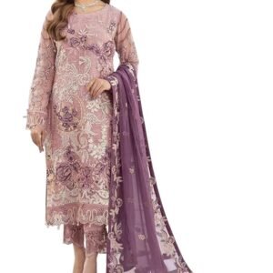 Women's Purple Faux Georgette Regular Fit Semi Stitched Top With Unstitched Bottom and Dupatta Embroidered Straight Top Dress Material