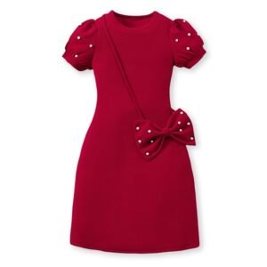 Girls Crepe Dress, RED, 11Y